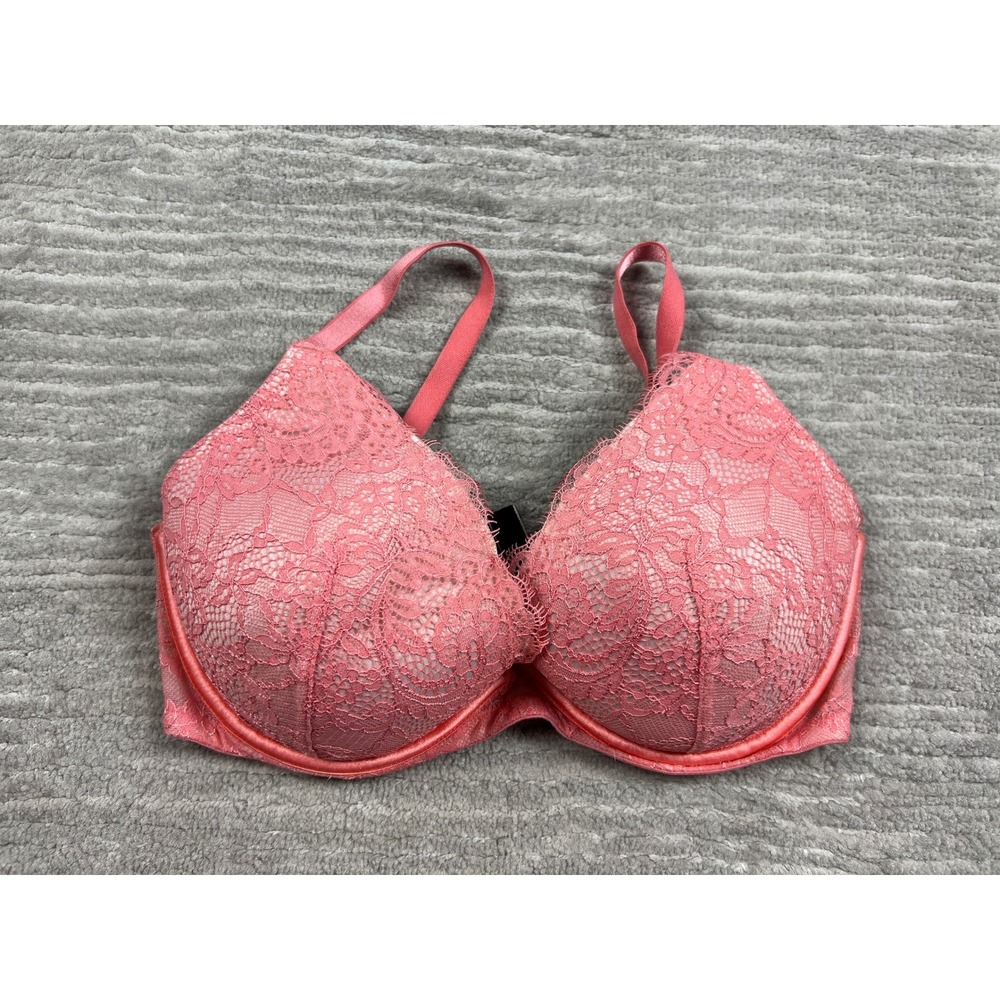 Victoria's Secret Bra Womens 32DD Coral Pink Very Sexy Lightly Lined Plunge Lace
